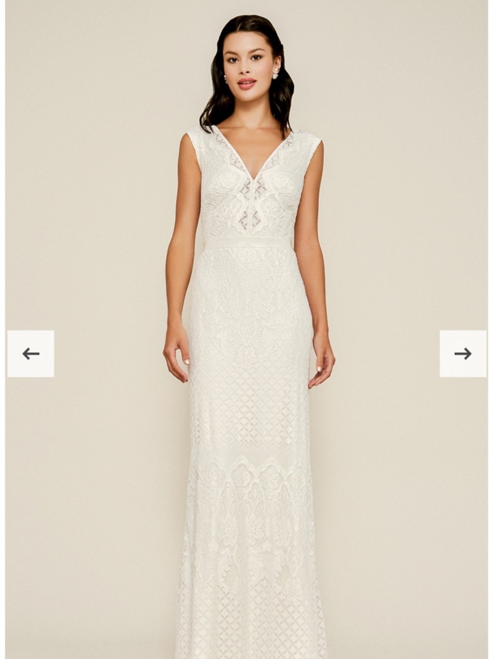 Tadashi Shoji “Austin” Ivory Lace V-Neck Bridal Gown